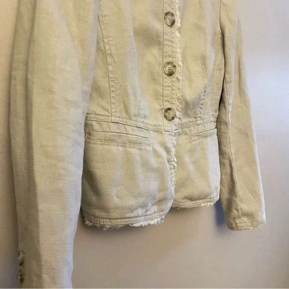 Michael Kors Light Tan Linen Utility Jacket Pleated Ruffle Back – Size 2P  EUC - Picture 7 of 15